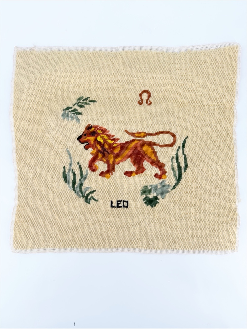 Vintage Needlepoint Leo Lion Astrological Canvas